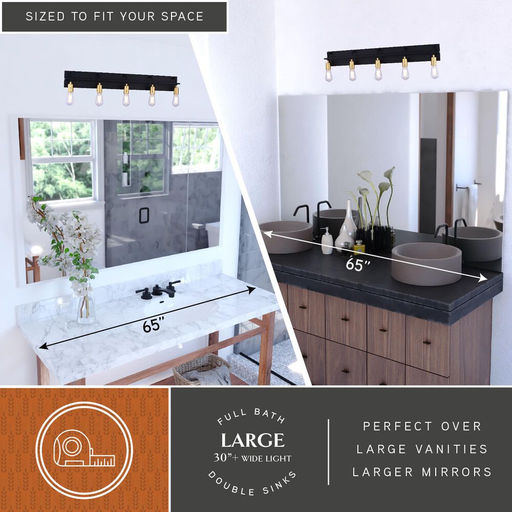 Vaxcel Seward Park 5-Light Bathroom Vanity in Black and Satin Brass, , large