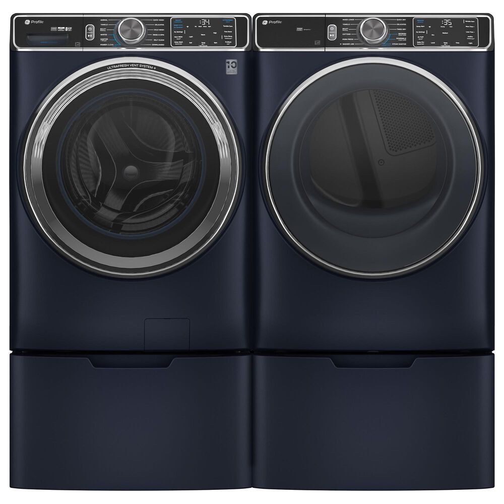 GE Appliances Front Load Washer and Gas Dryer with Pedestal in Black, , large