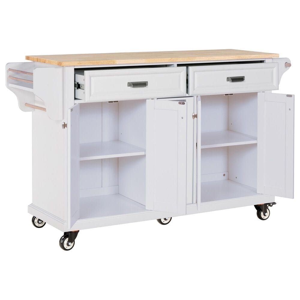 HOMLUX Kitchen Island with Rubber wood Countertop in White, , large