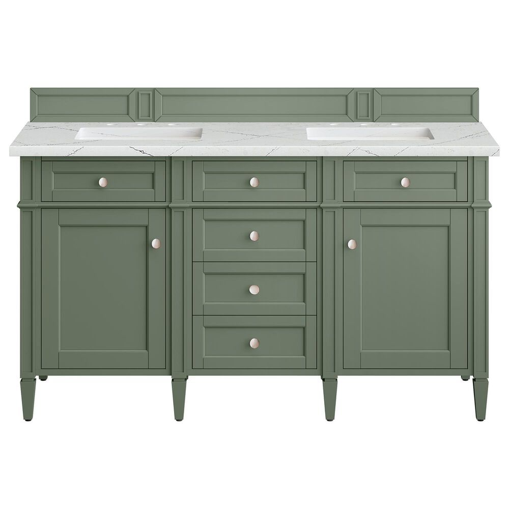 James Martin Vanities Brittany 60" Double Bathroom Vanity in Smokey Celadon with 3 cm Ethereal Noctis Quartz Top and Rectangular Sinks, , large