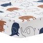 Lambs and Ivy Playful Elephant Baby Fitted Crib Sheet in White, Caramel and Indigo Blue, , large