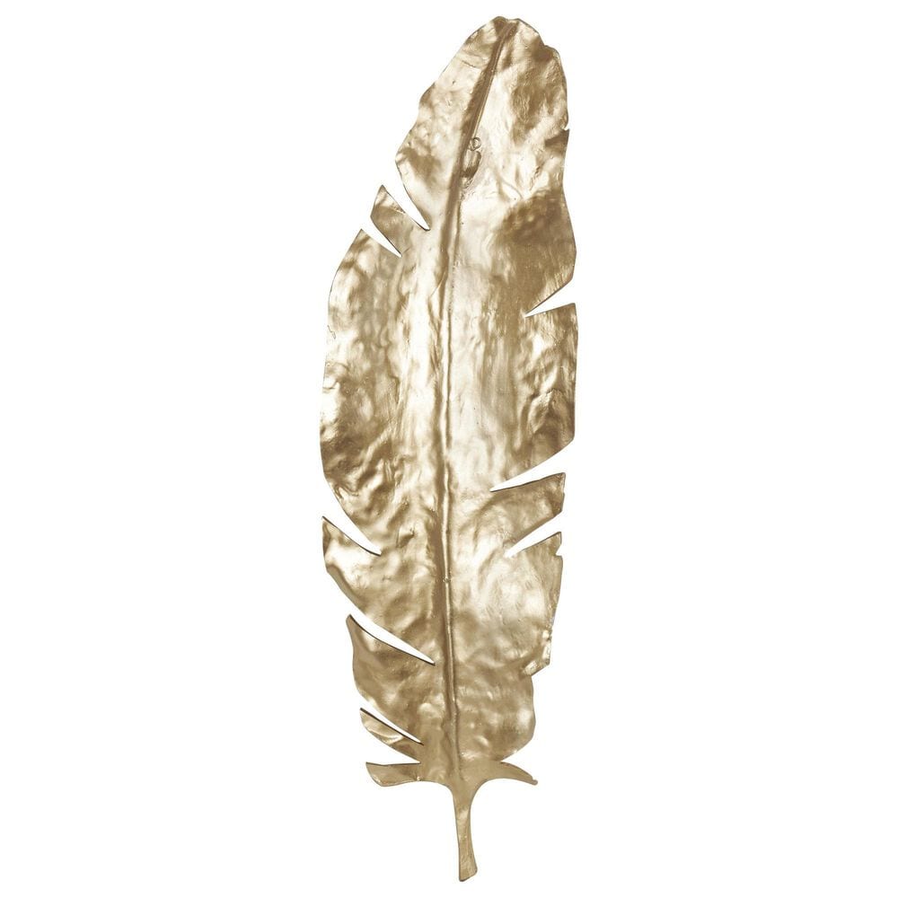 Maple and Jade 47&quot; x 14&quot; x 3&quot; Polystone Bird Large Feather Wall Decor in Gold, , large