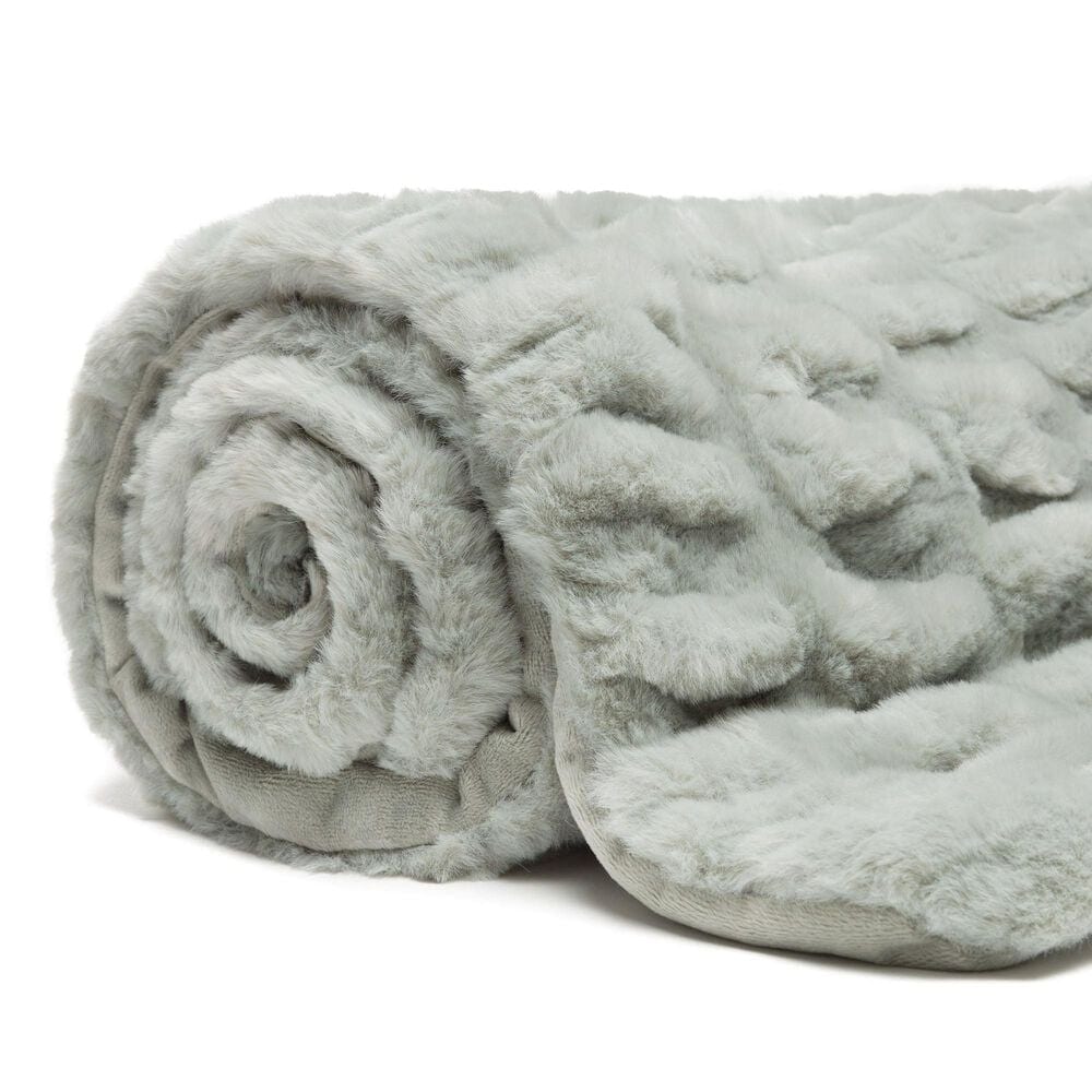 50&quot; x 65&quot; Ruched Faux Fur Throw Blanket in Tan Sage, , large