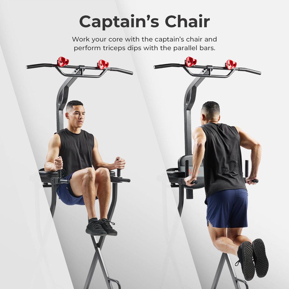 Sunny Health &amp; Fitness Multifunctional - Adjustable Height Power Tower with Rock-Climbing Grip in Grey and Silver, , large