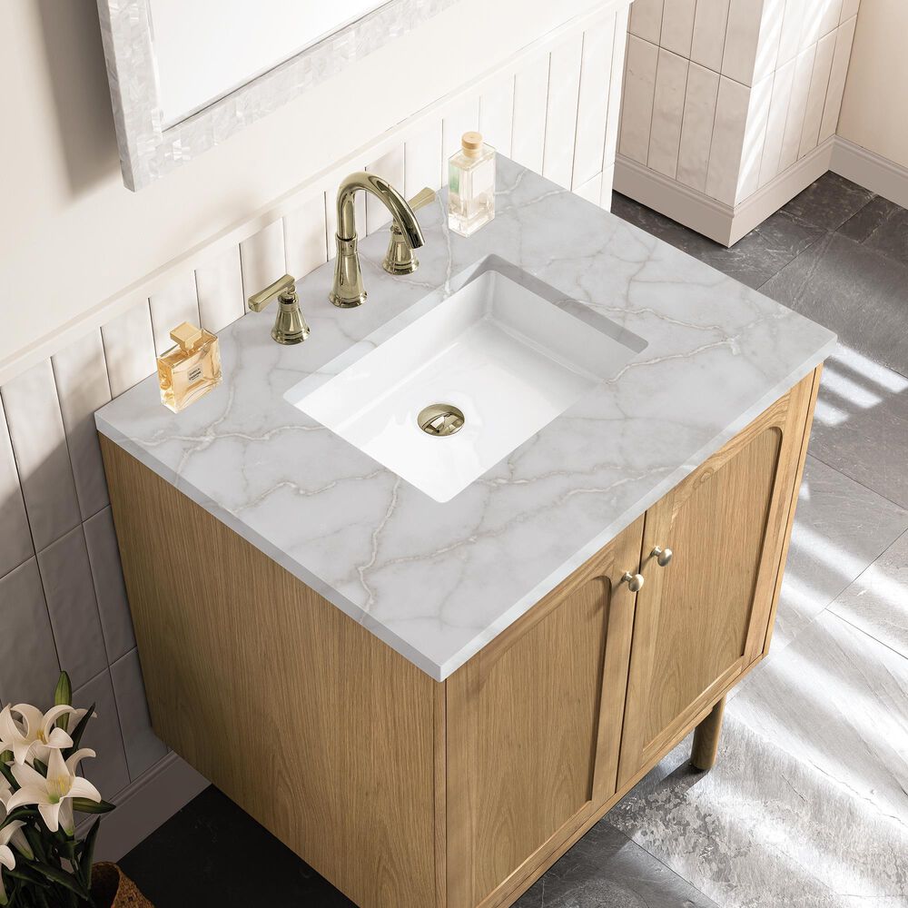 James Martin Vanities Laurent 30" Single Bathroom Vanity in Light Natural Oak with 3 cm Victorian Silver Quartz Top and Rectangular Sink, , large