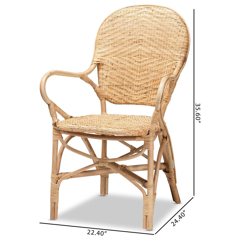 Baxton Studio Genna Arm Chair in Natural Brown, , large