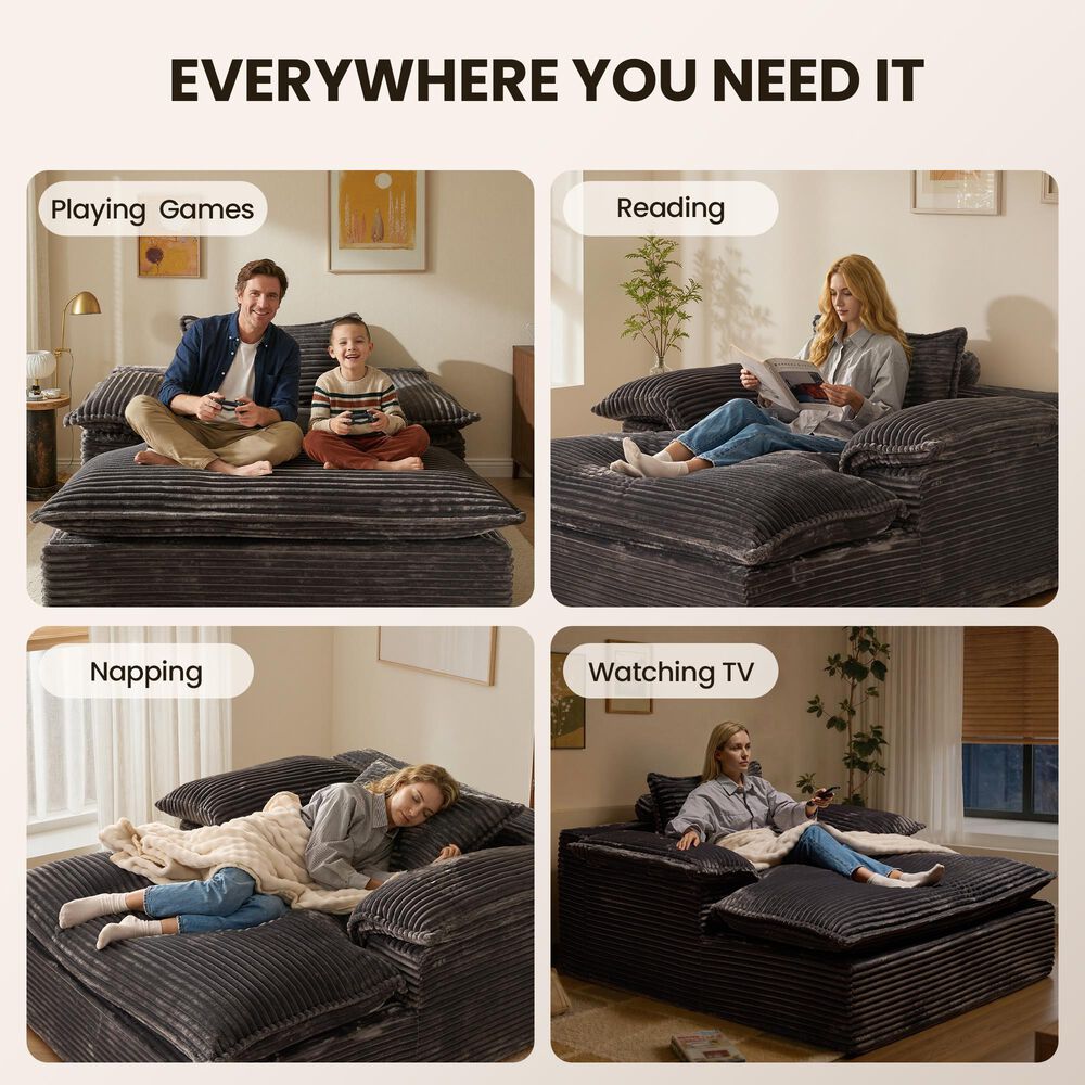 HOMLUX 67" Oversized Chaise Lounge in Gray, , large