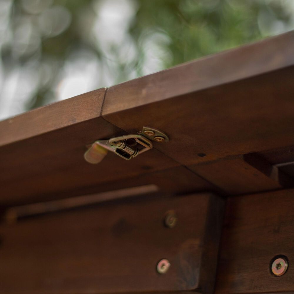 Walker Edison Acacia Wood Patio Butterfly Dining Table in Dark Brown