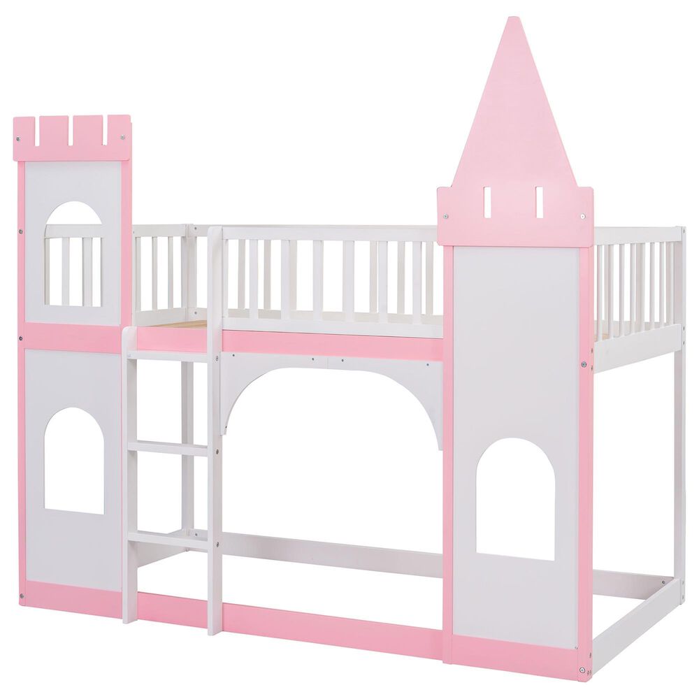 Hearth and Haven Twin over Twin Castle Bunk Bed in Pink, , large