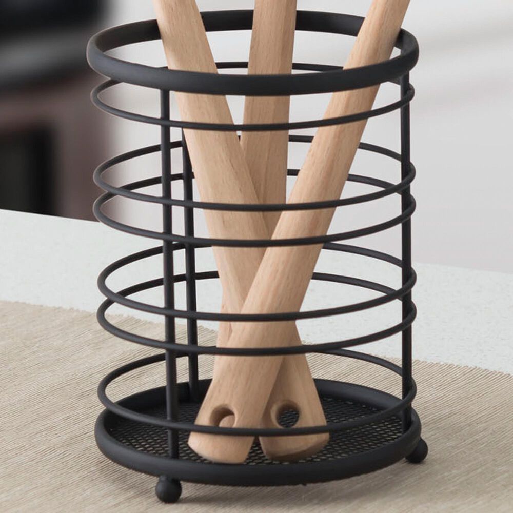 Home Basics Cutlery Holder with Mesh Bottom in Black, , large