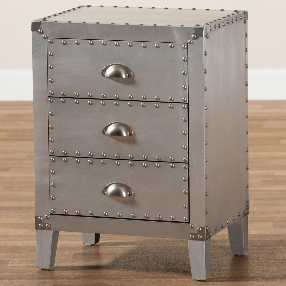 Baxton Studio Claude 3-Drawer End Table in Silver, , large