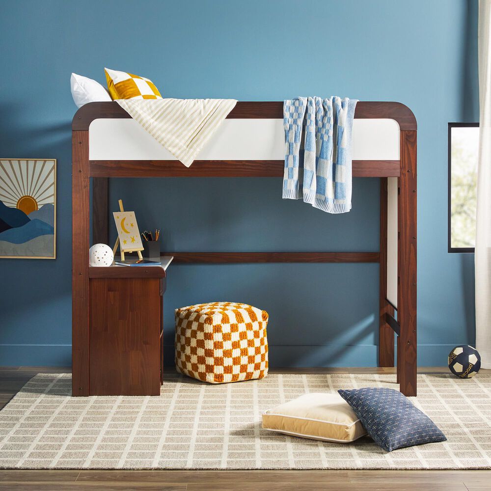 Walker Edison Adyn Twin Loft Bunk Bed with Desk in Walnut, , large
