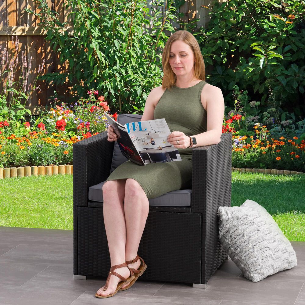 CorLiving Parksville Patio Sectional Armchair in Black/Ash Gray, , large