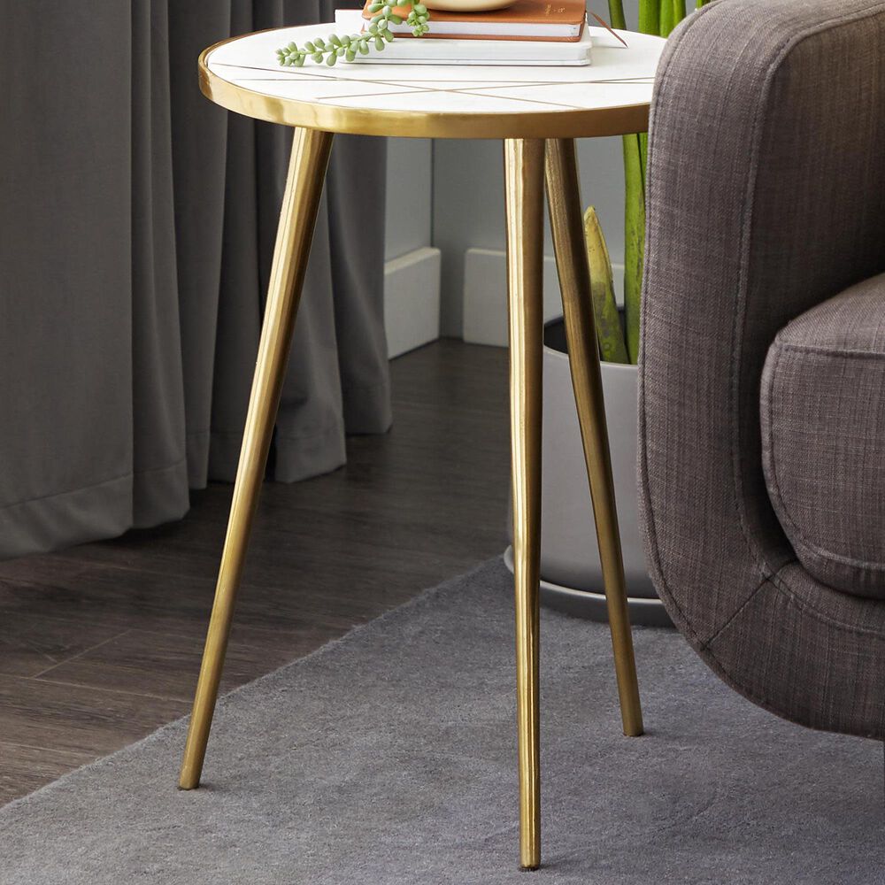 Maple and Jade End Table with Marble Top in Gold, , large