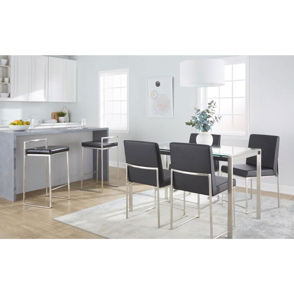 Lumisource Fuji Side Chair with Black Faux Leather Cushion in Brushed Stainless Steel &#40;Set of 2&#41;, , large