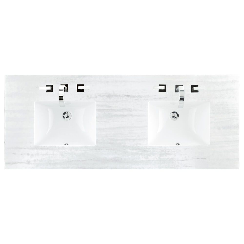 James Martin Vanities Lorelai 60&quot; Double Vanity in Bright White with 3 cm Arctic Fall Solid Surface Top, , large