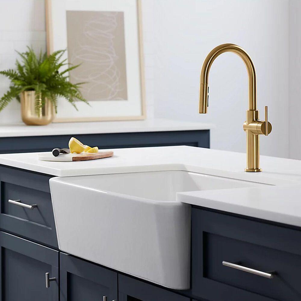 Kohler Crue Pull-Down Kitchen Sink Faucet in Vibrant Brushed Moderne Brass, , large