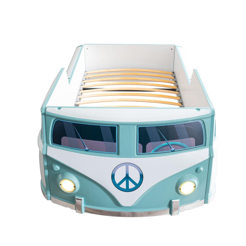 Furniture of America Peace Bus Twin Bed in Teal with LED Lights and Sound Effects, , large
