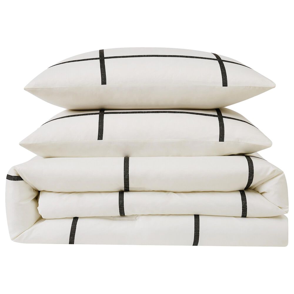 Pem America Truly Soft Windowpane 3-Piece King Duvet Set in Ivory and Black, , large