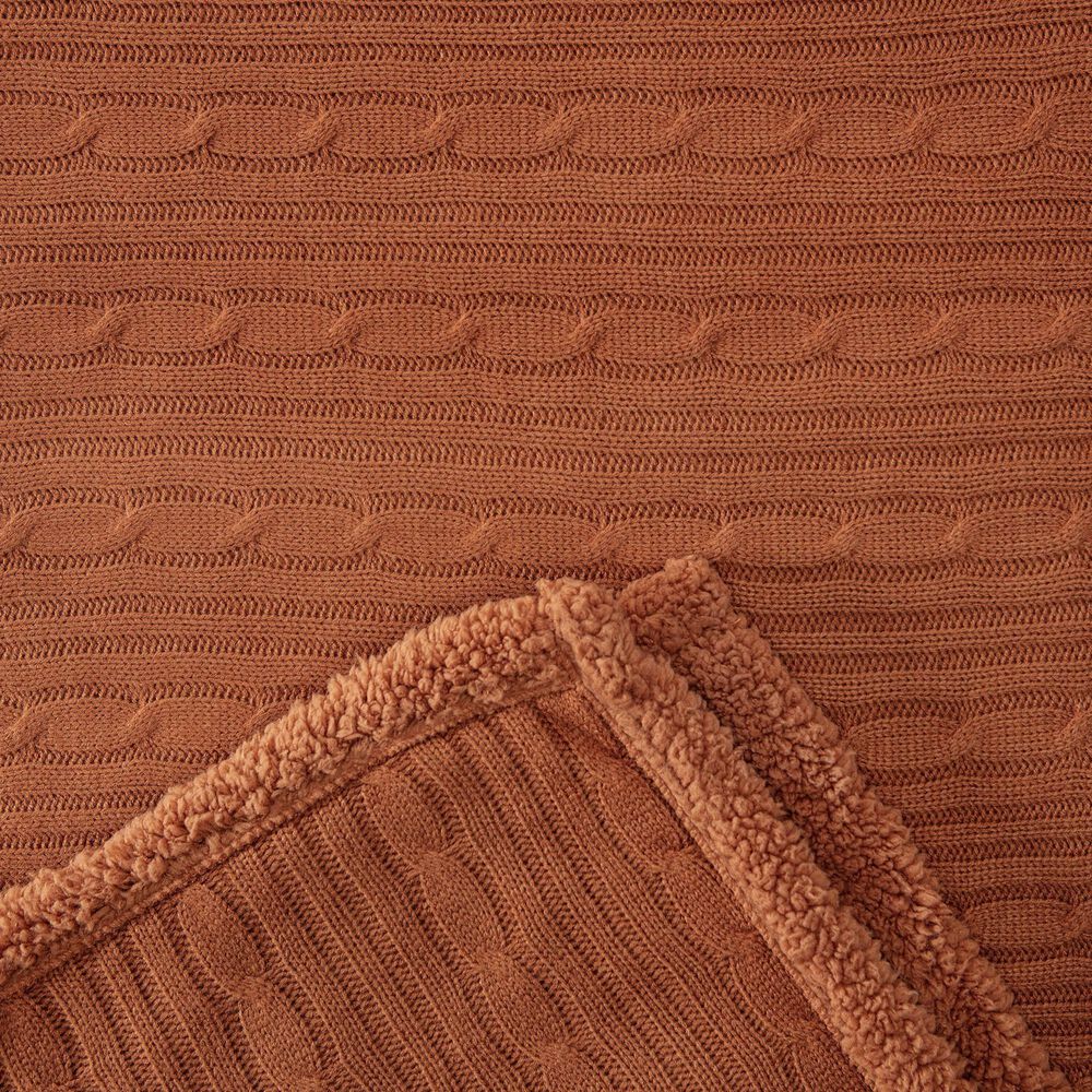 50&quot; x 65&quot; Cable Knit Throw Blanket in Cashew, , large