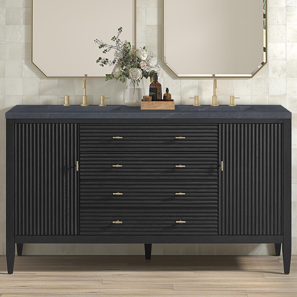 James Martin Vanities Myrrin 60&quot; Double Vanity in Carbon Oak with 3 cm Charcoal Soapstone Quartz Top, , large