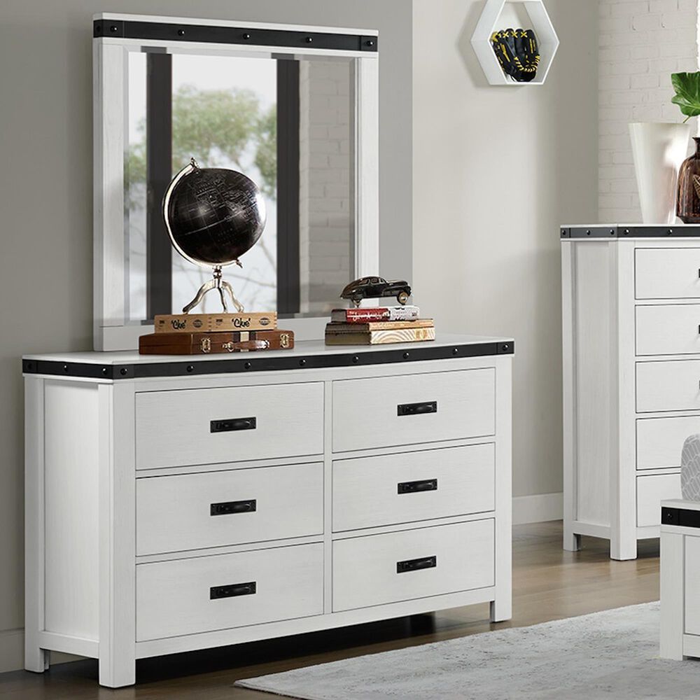 Mayberry Hill Wade 6-Drawer Dresser and Mirror in White, , large