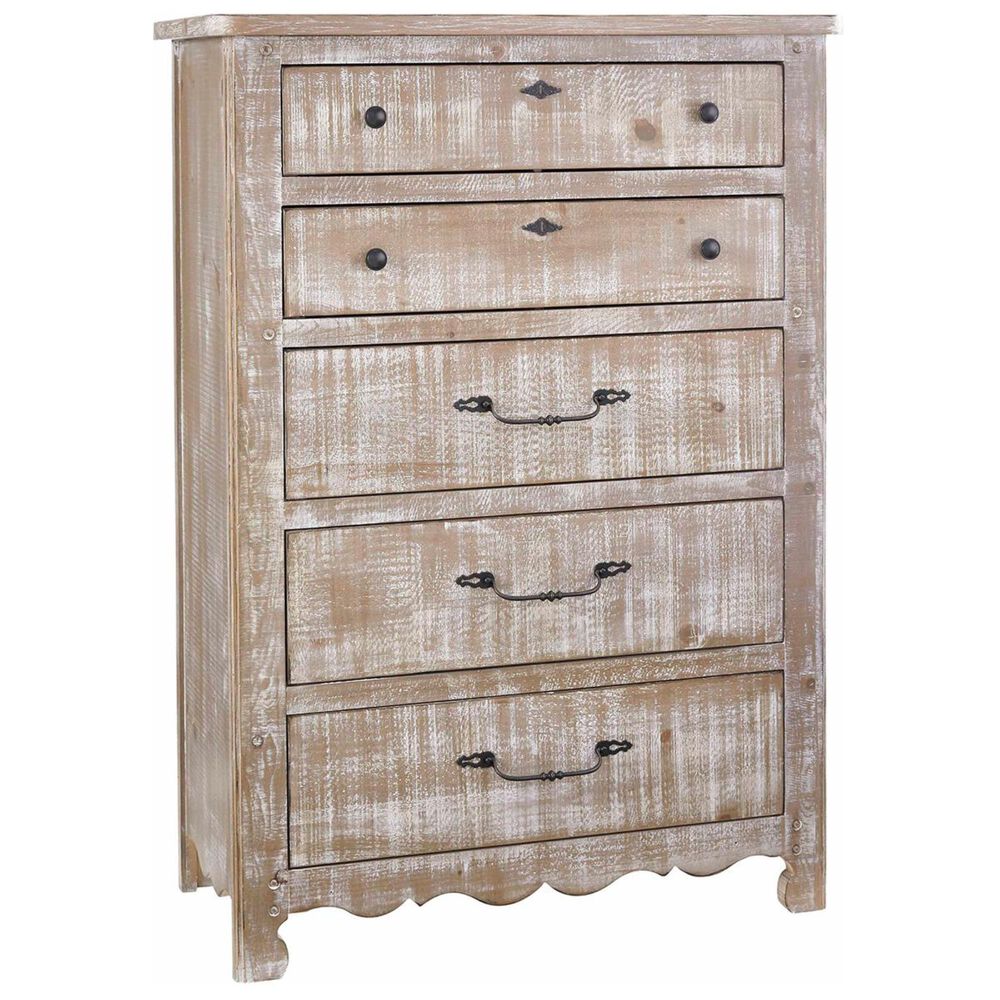 Tiddal Home Chatsworth 5 Drawer Chest in Chalk Distressed, , large