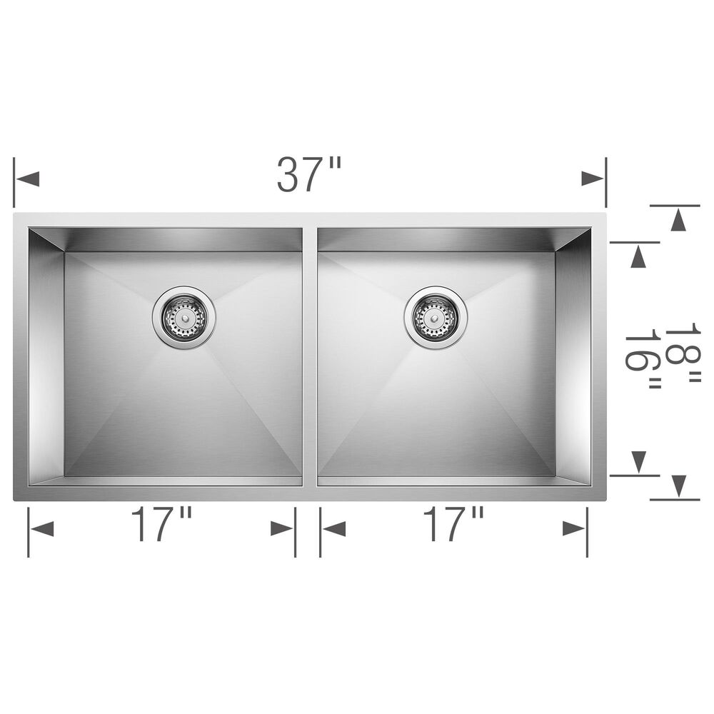 Blanco Precision 37&quot; R0 Equal Double Bowl Kitchen Sink in Satin Polished, , large