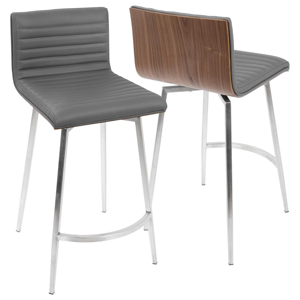 Lumisource Mason 26" Counter Stool in Grey/Walnut/Stainless Steel (Set of 2), , large