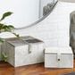 Maple and Jade 2-Piece Handmade Cowhide Decorative Box Set with Leather Loop Closure in Gray and White, , large