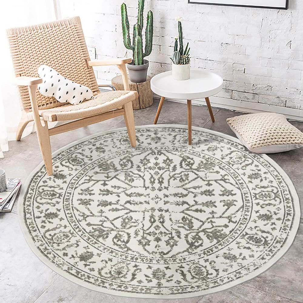 Amer Rugs Alpine 7&#39;10&quot; Round Light Gray Area Rug, , large