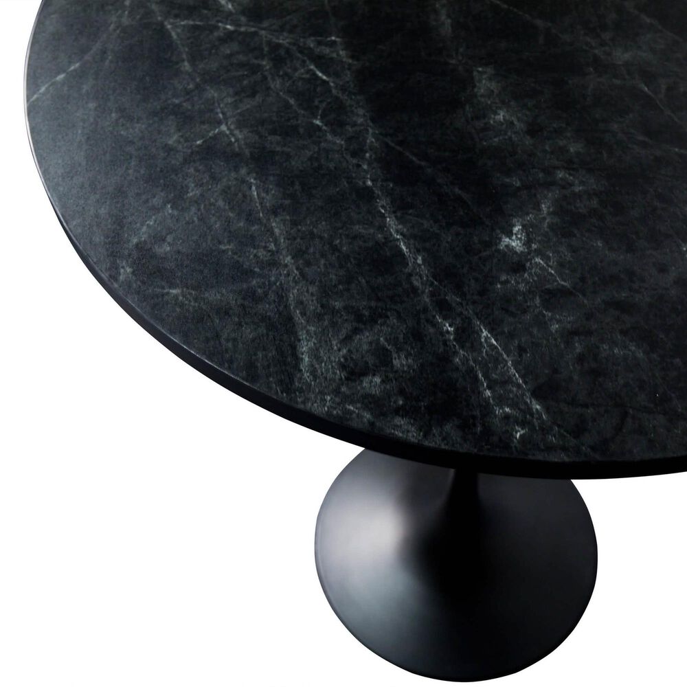 Leisuremod LeisureMod Verve Collection Modern Bar Height Table Black Base with 27 Round Black Marbleized MDF Top, , large