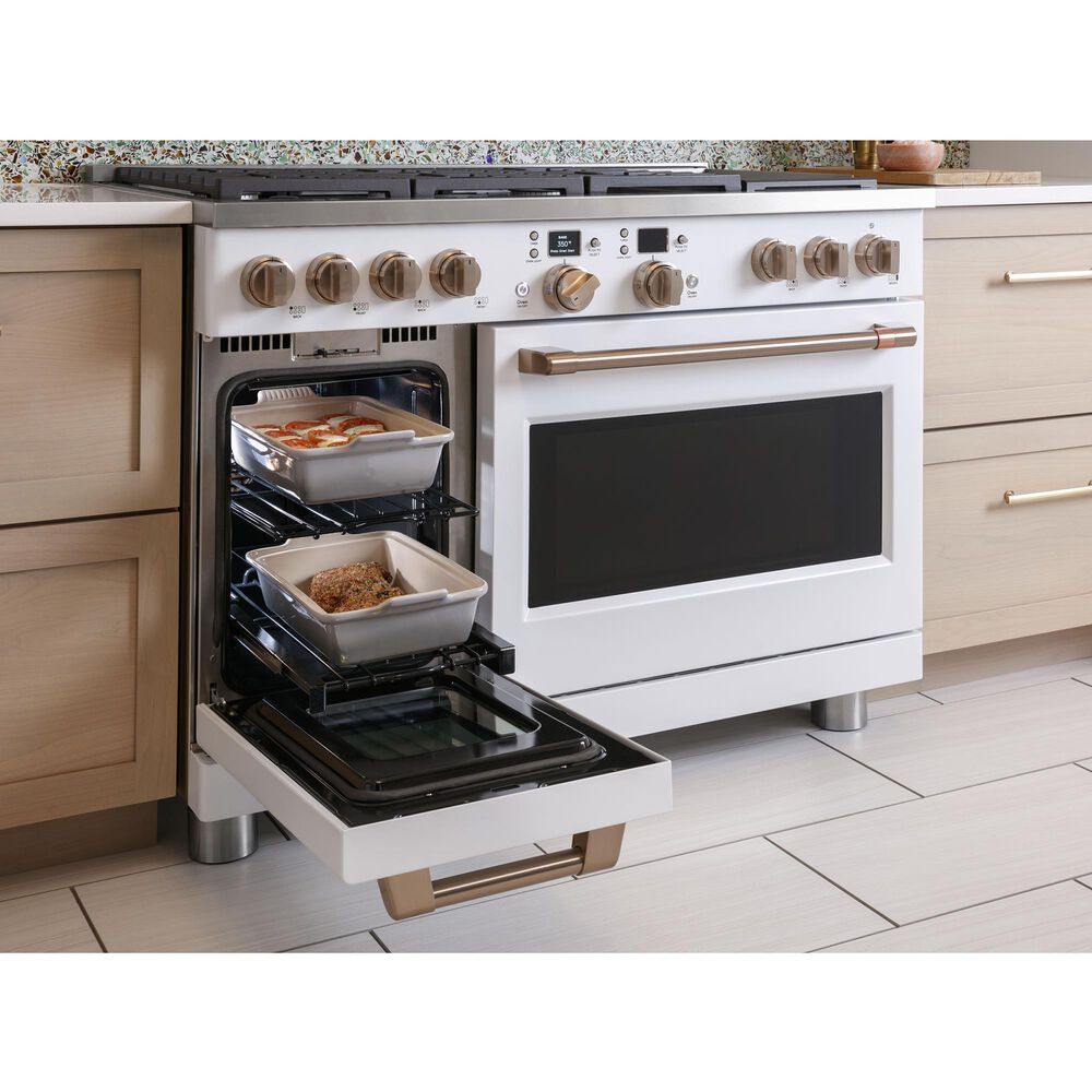 Cafe 8.25 Cu. Ft. Freestanding Dual Fuel Range with Double Oven in Matte White and Brushed Bronze, , large