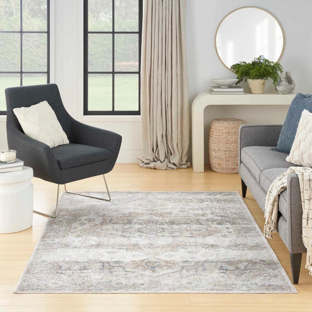 Nourison Astra Machine Washable 6&#39;7&quot; x 9&#39; Silver and Grey Area Rug, , large