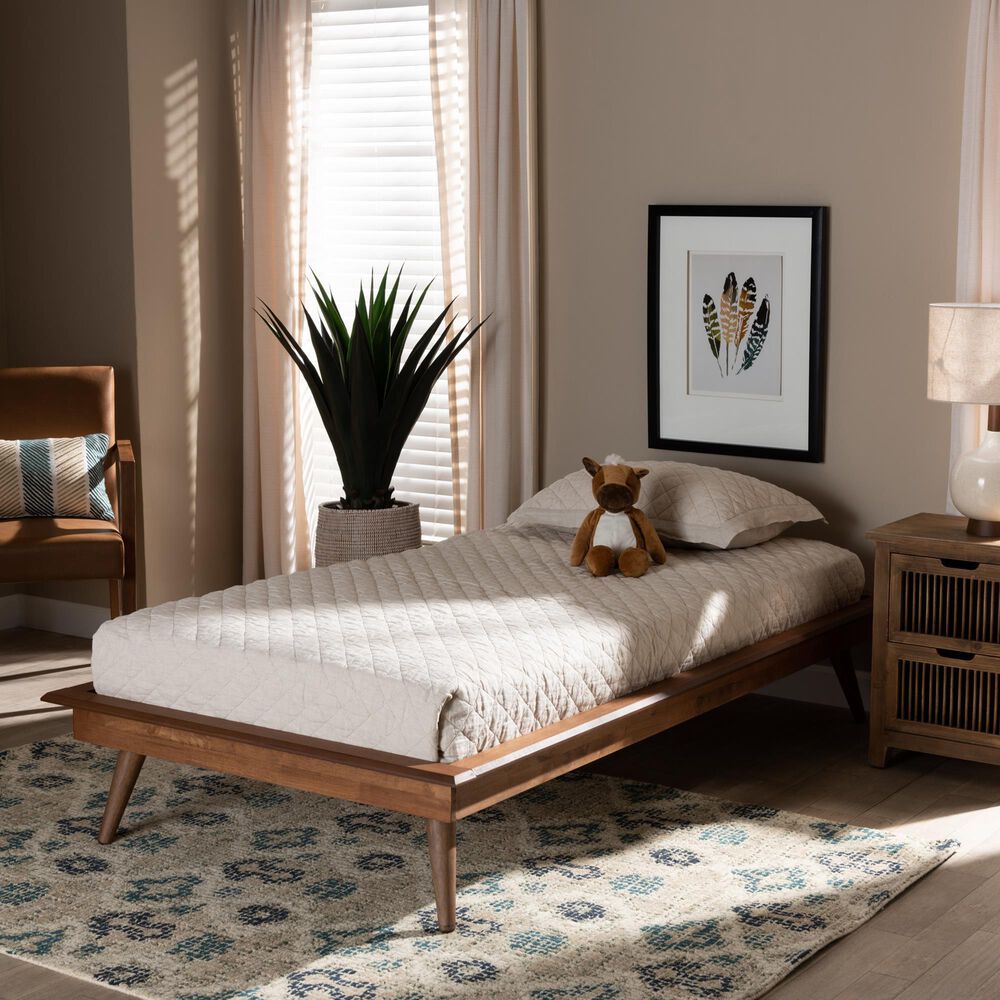 Baxton Studio Karine Twin Platform Bed Frame in Walnut Brown, , large
