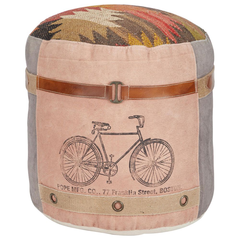 Maple and Jade 19" Coastal Leather Pouf in Multi Colored, , large