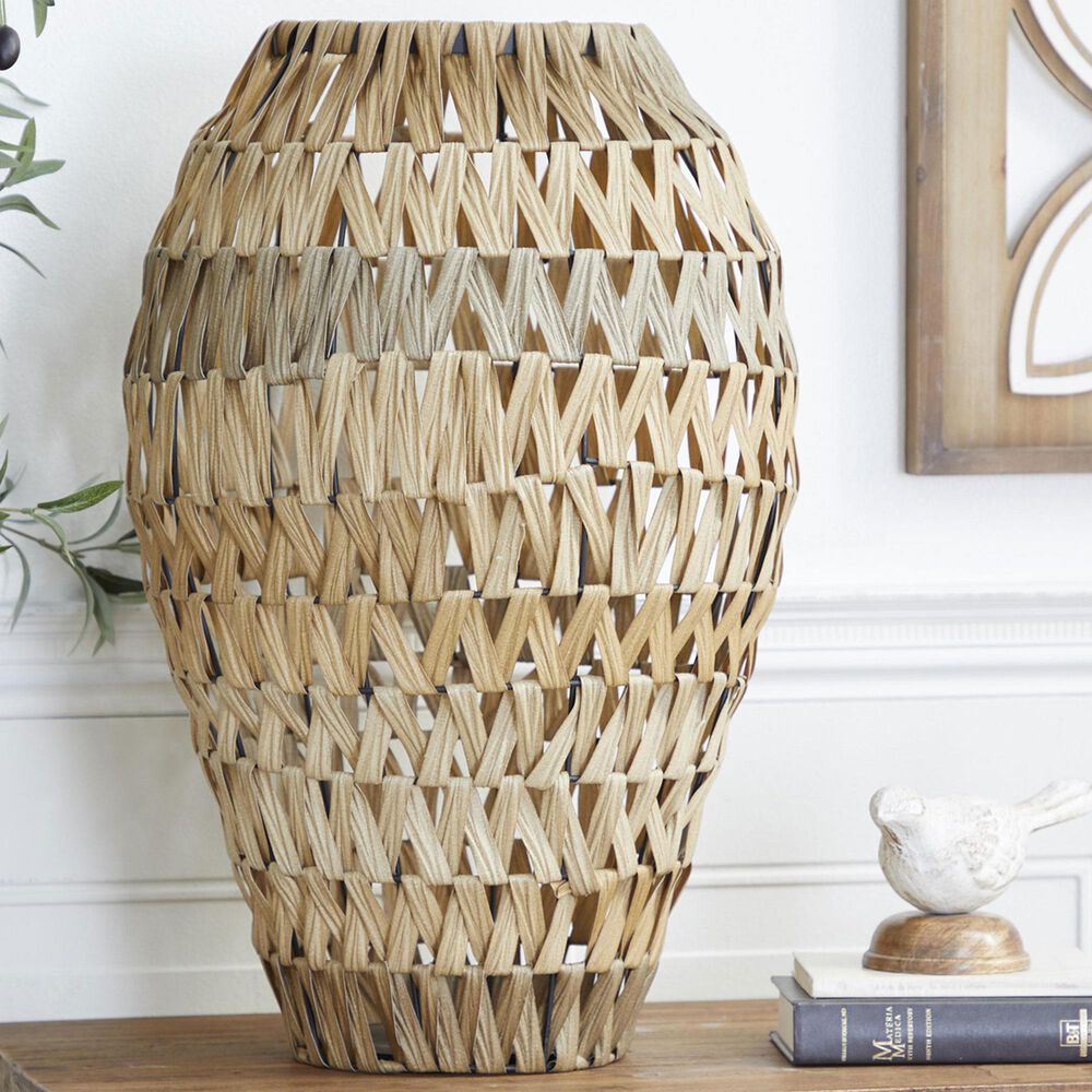 Maple and Jade Plastic Rattan Handmade Decorative Vase in Brown and Black, , large