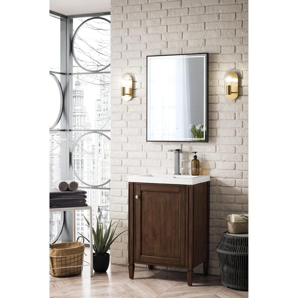 James Martin Vanities Britannia 24&quot; Single Bathroom Vanity in Mid Century Acacia with 3.5 cm White Glossy Resin Top and Rectangular Sink, , large
