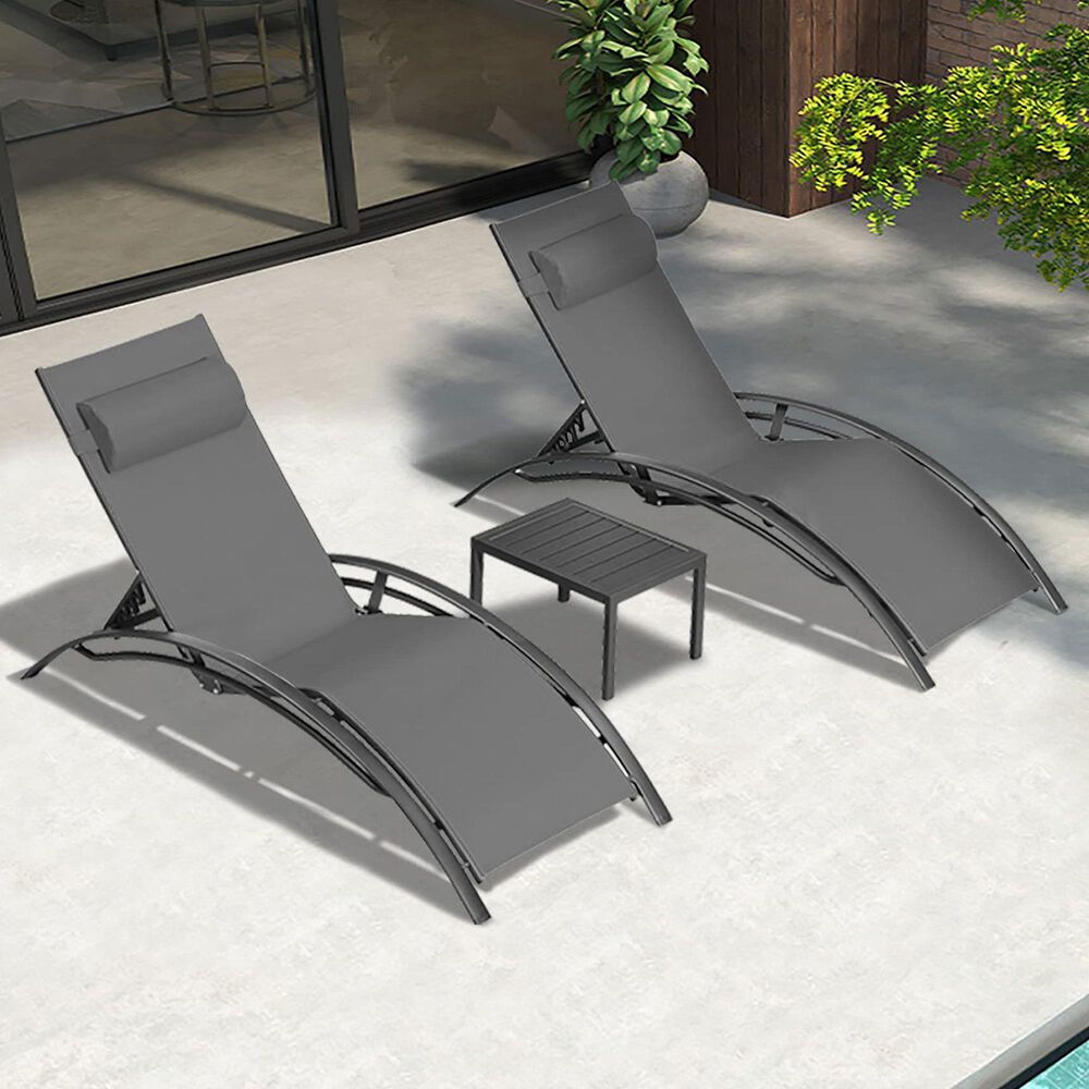 HOMLUX 3-Piece Standard Patio Chaise Lounge Set in Grey, , large