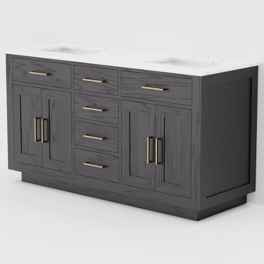Lexora Home Abbey 60" Double Bathroom Vanity in Black Oak with 2 cm White Carrara Marble Top and Rectangular Sinks, , large