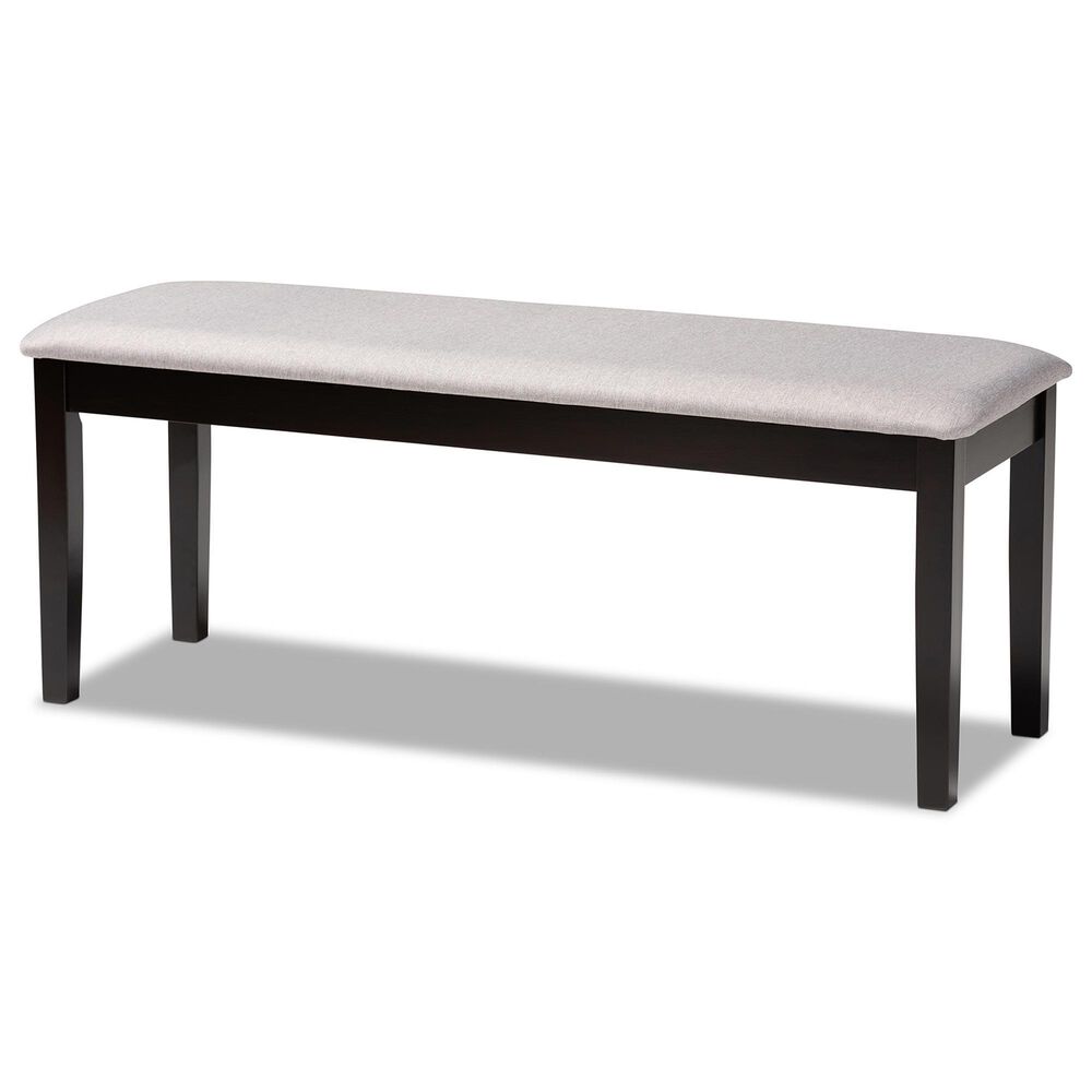 Baxton Studio Teresa Dining Bench with Grey Cushion in Dark Brown, , large