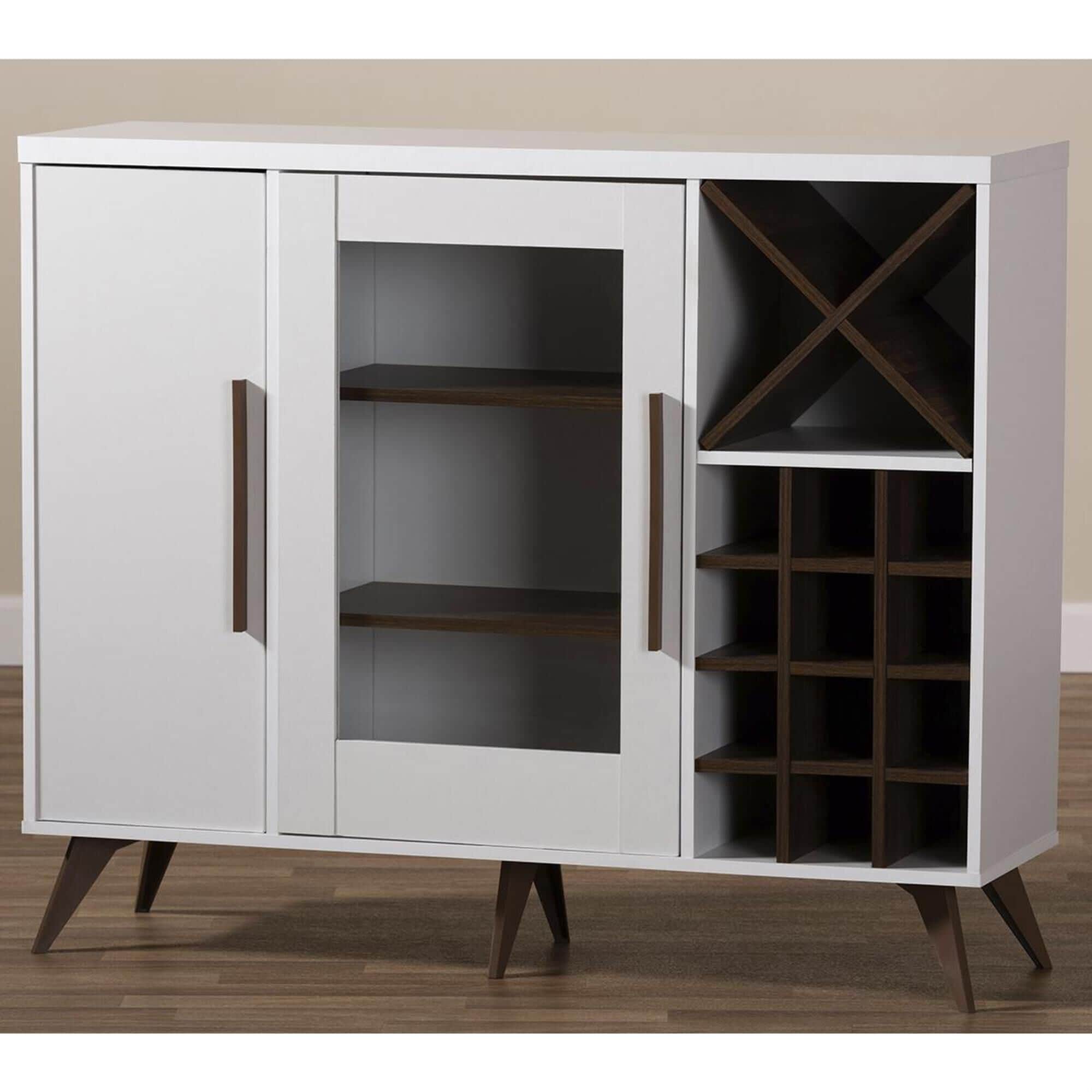 Baxton Studio Pietro Wine Cabinet in White Walnut Brown NFM