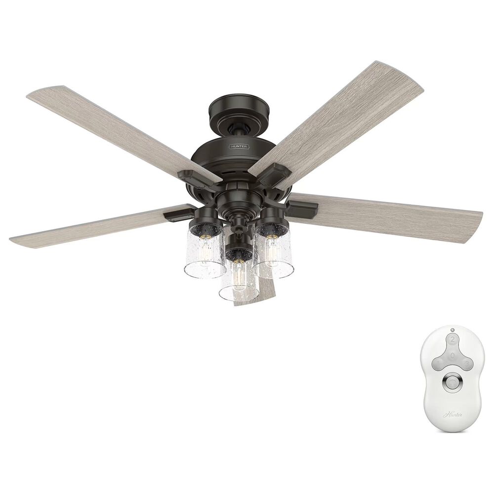 Hunter Hartland 52&quot; Clear Seeded Ceiling Fan with LED Lights in Noble Bronze, , large