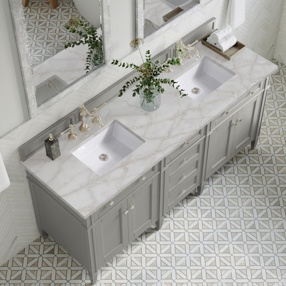 James Martin Vanities Brittany 72" Double Bathroom Vanity in Urban Gray with 3 cm Eternal Jasmine Pearl Silestone Top, Rectangular Sinks and FreePower Wireless Charger, , large