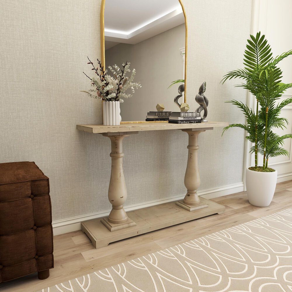 Uma Enterprises Farmhouse Pedestal Console Table in White, , large