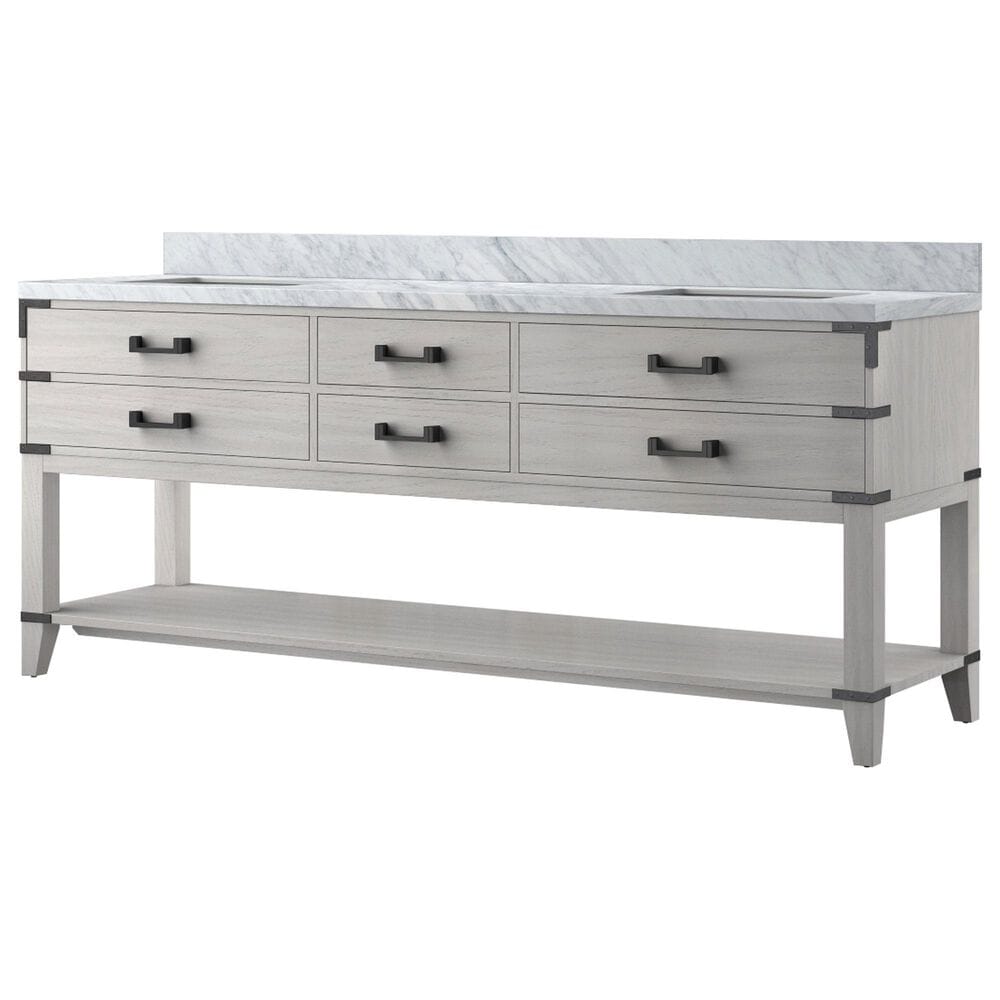 Lexora Home Norwalk 80" Double Bathroom Vanity in White Oak with White Carrara Marble Top and Rectangle Sink, , large