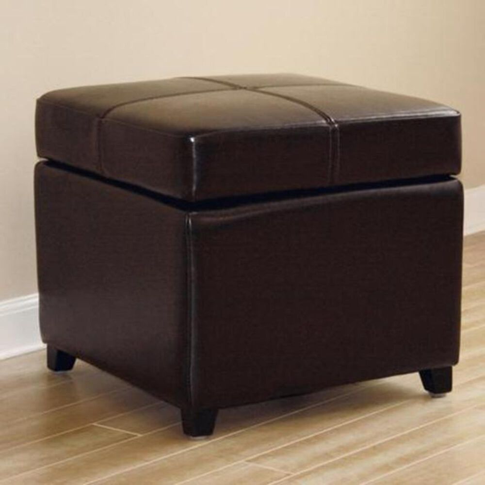 Baxton Studio Full Leather Storage Cube Ottoman in Dark Brown