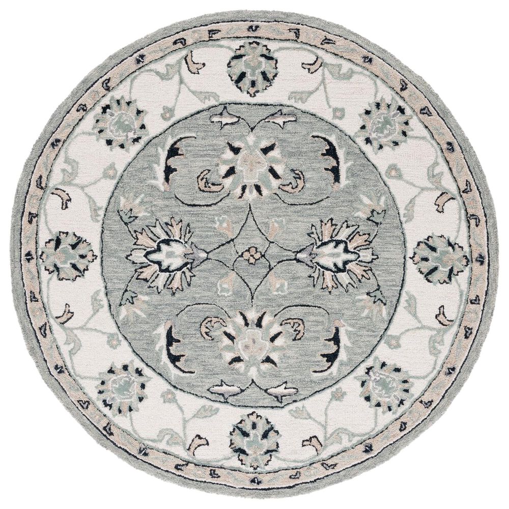 Safavieh Micro-Loop MLP384F 5" Round Gray and Ivory Area Rug, , large