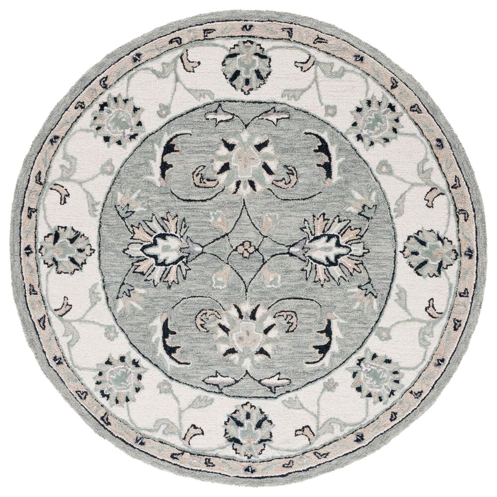 Safavieh Micro-Loop MLP384F 5" Round Gray and Ivory Area Rug, , large