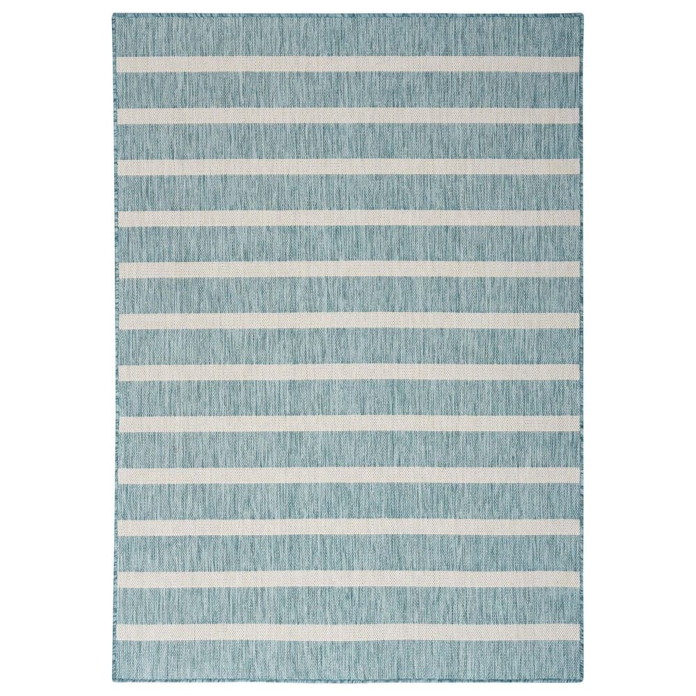 Nourison Positano POS03 Aqua and Ivory 5" x 7" Indoor/Outdoor Area Rug, , large